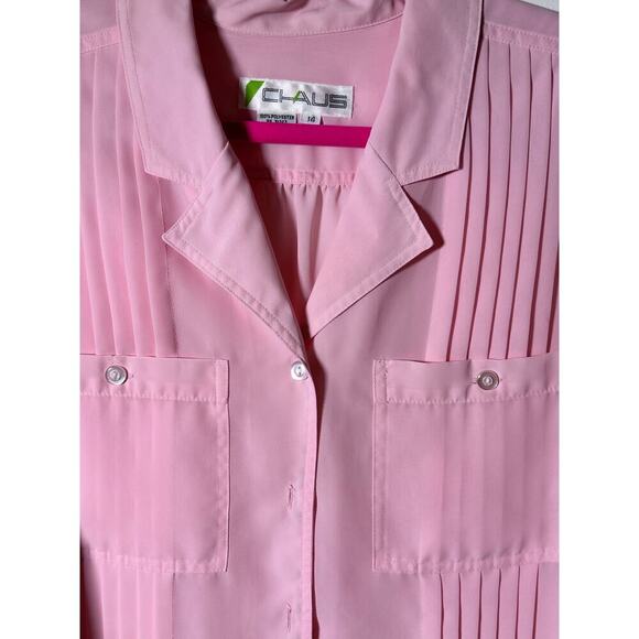 Vintage Chaus Women Pink Collared pleated Long Sleeves Button Down Shirt Size 14 - Picture 2 of 5